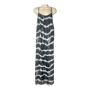 Gigi Moda Silk Midi Dress O/S Gray Tie Dye Sleeveless Oversized Flowy Coastal‎